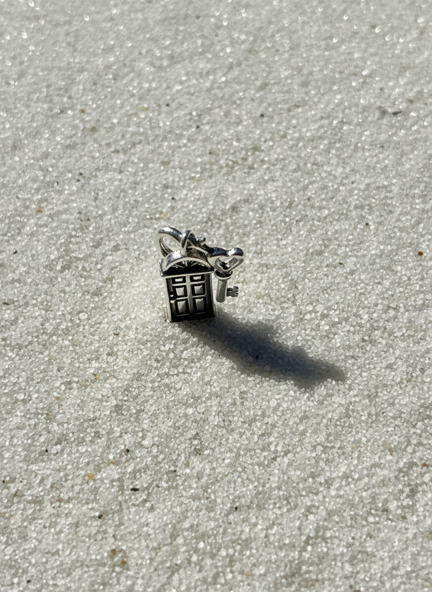 Door & Heart Key Silver Charm
