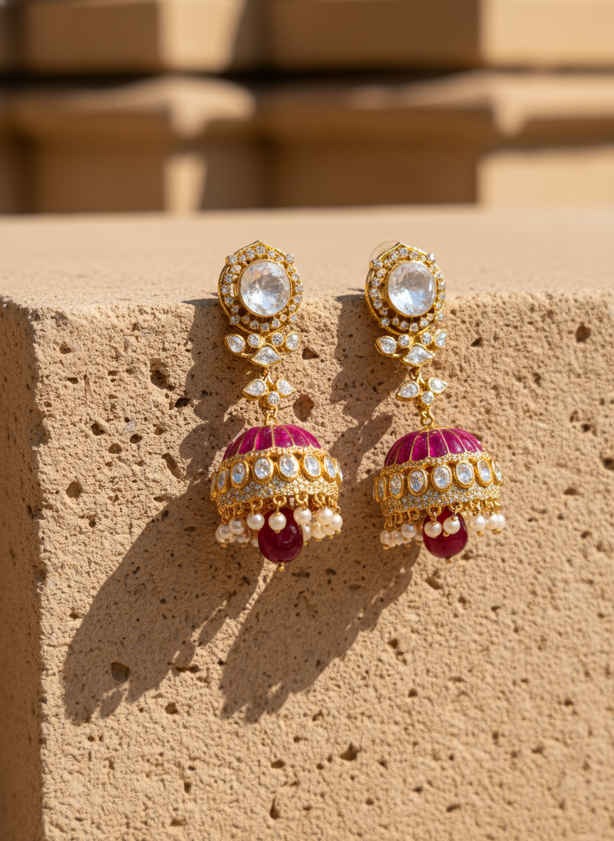 Ruby Dome Jhumkas