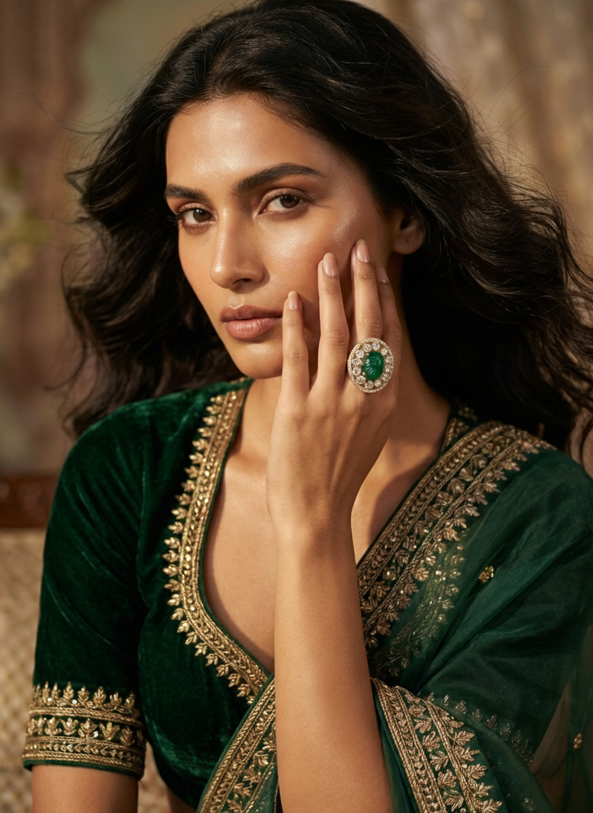 Emerald Halo Ring