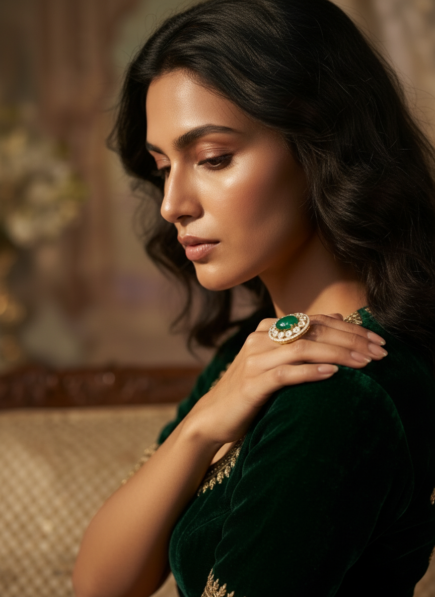 Emerald Halo Ring